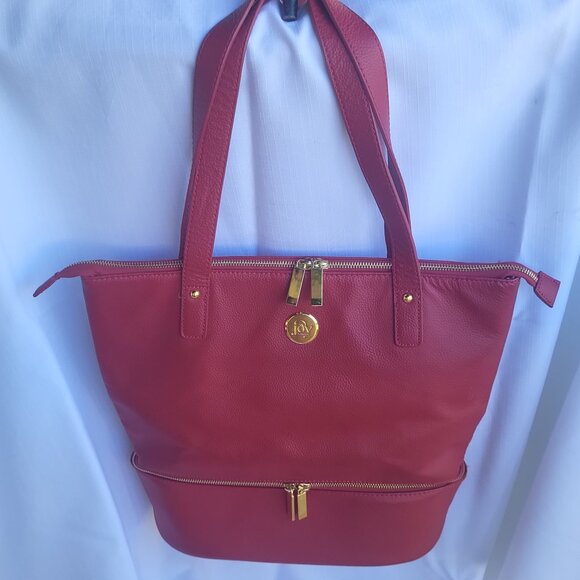 PRISTINE Genuine Leather Joy Mangano Tote w/Bottom Compartment - Picture 1 of 5